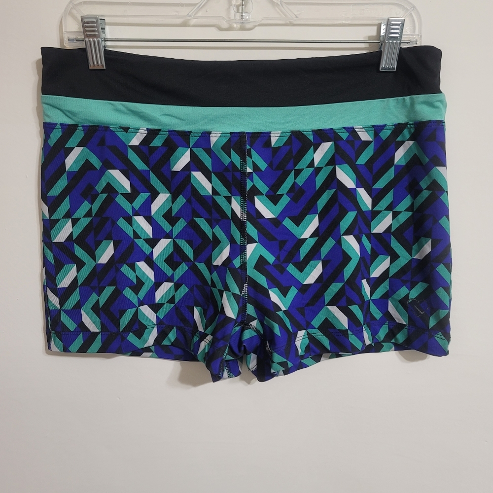 GEOMETRIC AEROPOSTLE WOMEN'S SWIM SHORTS SIZE XL NAVY TEAL WHITE AND BLACK